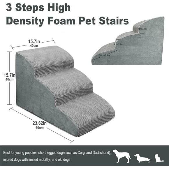 3 Steps High Density Foam Dog Stairs Ramps,Non-Slip Pet Steps for Older Dogs - Picture 2 of 7